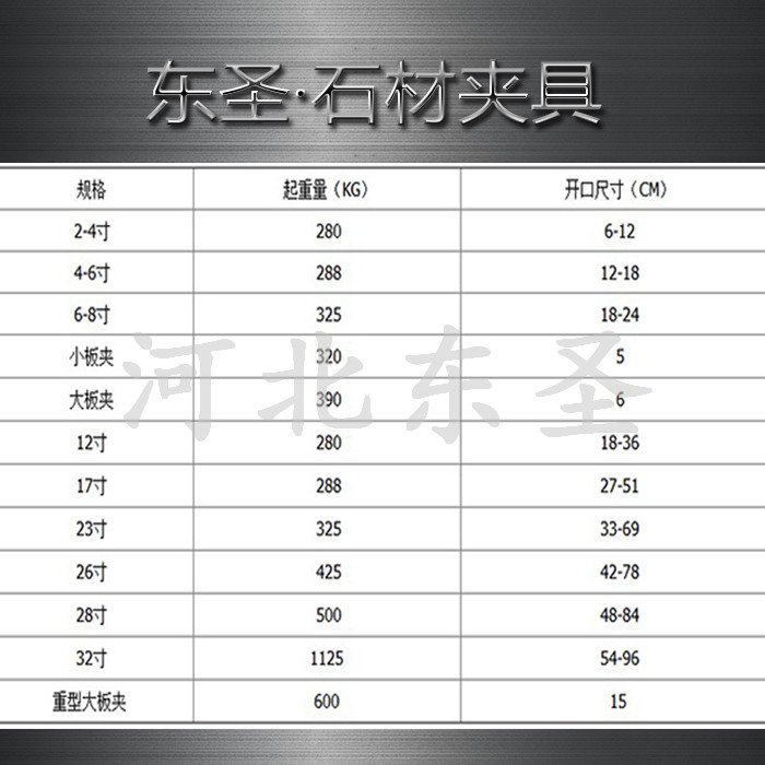 石材吊裝夾具參數(shù)尺寸詳細表單